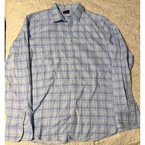 UNTUCKit Pinord Light Blue Plaid Cotton Button Down Shirt XXL Tall Slim